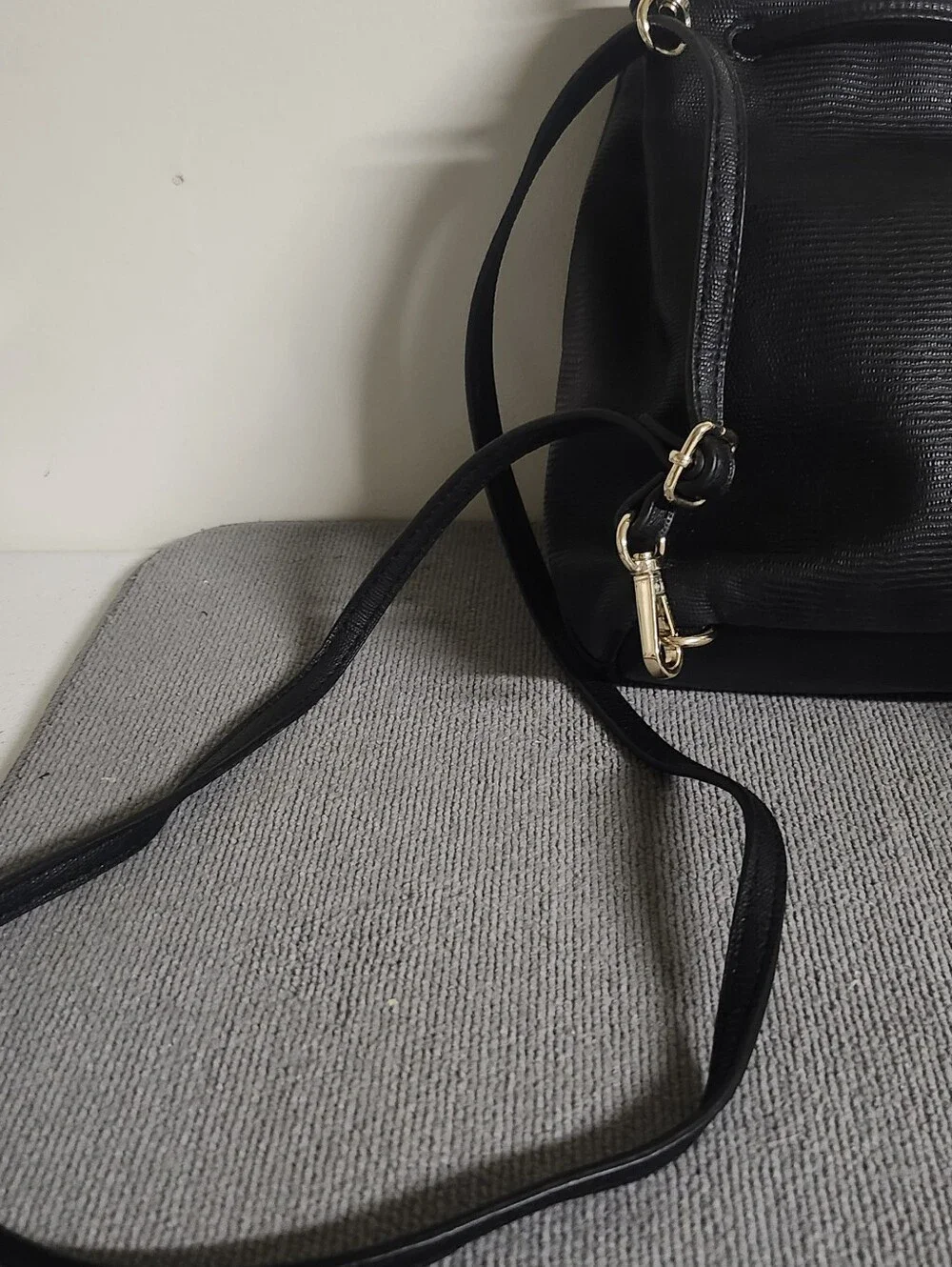 Victoria's Secret Black Textured Mini Backpack with Gold Logo Plate